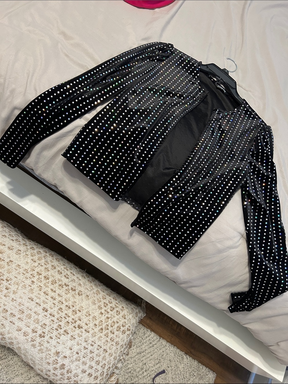 Black Open-Front Jacket with Sparkling Studs